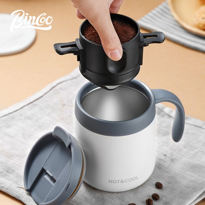 BINCOO Foldable Coffee Filter Double Funnel  Stainless Steel Filter Coffee Dripper Portable Coffee Utensils
