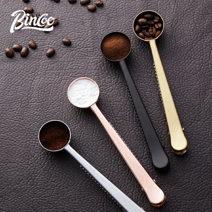 Bincoo Coffee Spoon with Clip 304 Stainless Steel Milk Coffee Powder Ice-cream Scoop Tea Coffee Measuring Spoon Kitchen Supply Powder Measuring Tools