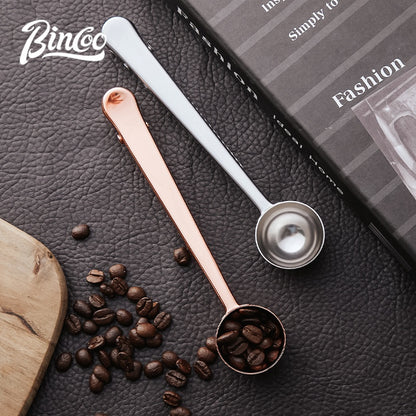 Bincoo Coffee Spoon with Clip 304 Stainless Steel Milk Coffee Powder Ice-cream Scoop Tea Coffee Measuring Spoon Kitchen Supply Powder Measuring Tools
