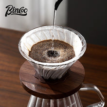 BINCOO GYKF0408 Glass Coffee Dripper with Wood Stand,Pour Over Coffee Filter Set for Household and Office