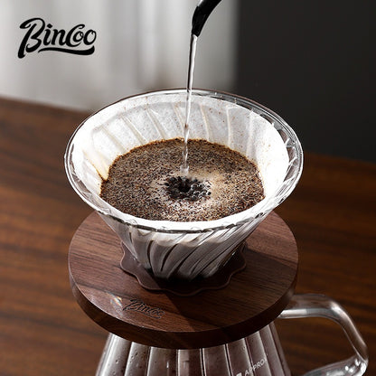 BINCOO Glass Coffee Dripper with Wood Stand,V60 Pour Over Coffee Filter Set for Household and Office
