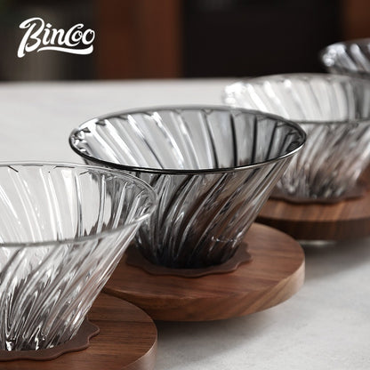 BINCOO Glass Coffee Dripper with Wood Stand,V60 Pour Over Coffee Filter Set for Household and Office