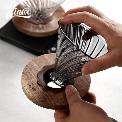 BINCOO Glass Coffee Dripper with Wood Stand,V60 Pour Over Coffee Filter Set for Household and Office