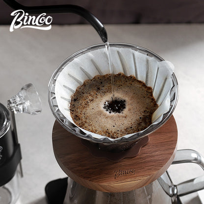 BINCOO Glass Coffee Dripper with Wood Stand,V60 Pour Over Coffee Filter Set for Household and Office