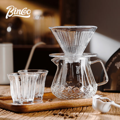 BINCOO Hand Brewed Coffee Sharing Pot Set High Borosilicate Glass Coffee Sharing Pot One Pot Two Cups 400ML/600ML