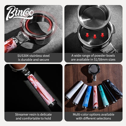 BINCOO Coffee Machine Bottomless Hollow Handle Espresso Handle Double Lugs Triple Lugs 51MM/58MM for Donlim De'Longhi Barsetto