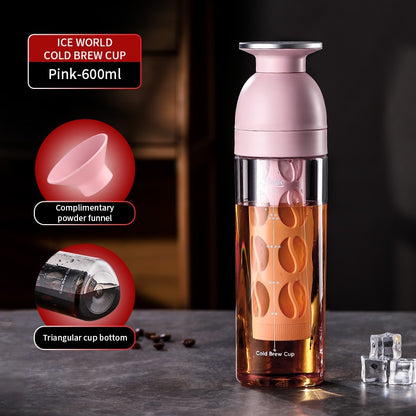 BINCOO Ice Crystal Cold Brew Mug Coffee Cold Brew Pot Tritan Mug Portable Mug Suitable for Home Office Outdoor 600ML