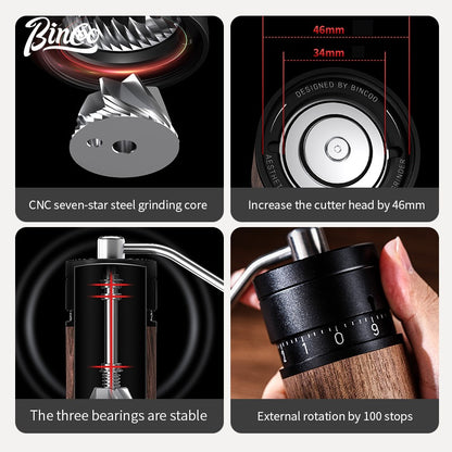 BINCOO Seven Star Manual Bean Grinder Hand Grinding Espresso Bean Grinder 46mm Large Knife Plate