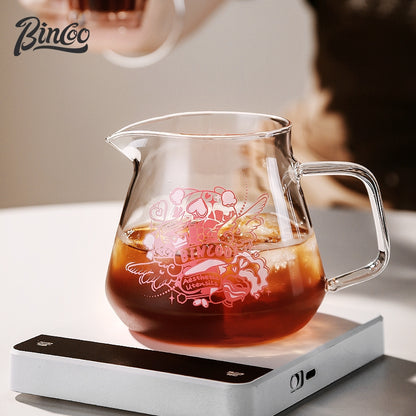 BINCOO Glass Coffee Sharing Pot with V60 Filter Cup Hand Brewed Coffee Set for Home Office 500ML