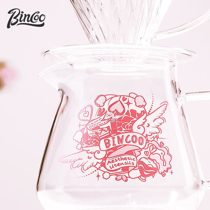 BINCOO Glass Coffee Sharing Pot with V60 Filter Cup Hand Brewed Coffee Set for Home Office 500ML
