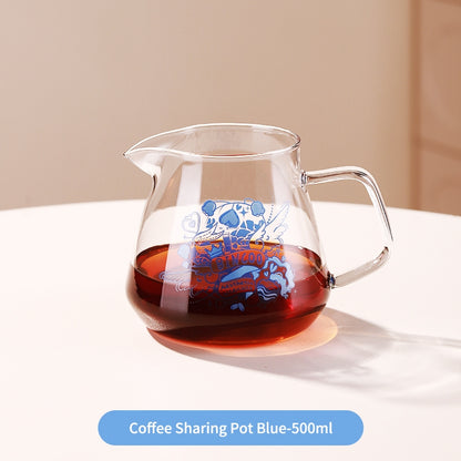 BINCOO Glass Coffee Sharing Pot with V60 Filter Cup Hand Brewed Coffee Set for Home Office 500ML