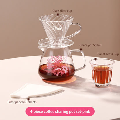 BINCOO Glass Coffee Sharing Pot with V60 Filter Cup Hand Brewed Coffee Set for Home Office 500ML