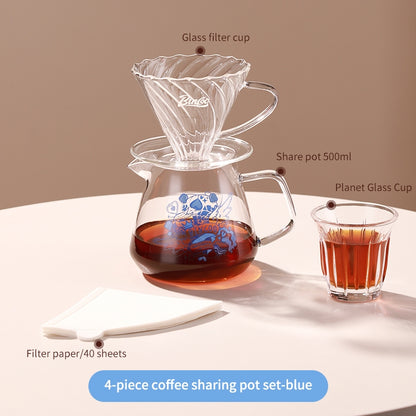 BINCOO Glass Coffee Sharing Pot with V60 Filter Cup Hand Brewed Coffee Set for Home Office 500ML