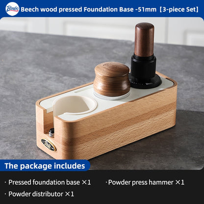 BINCOO Coffee Solid Wood Powder Press Base Espresso Machine Handle Filling Base Set Cloth Powder Dispenser and Tamper Set 51MM/58MM