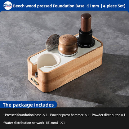 BINCOO Coffee Solid Wood Powder Press Base Espresso Machine Handle Filling Base Set Cloth Powder Dispenser and Tamper Set 51MM/58MM