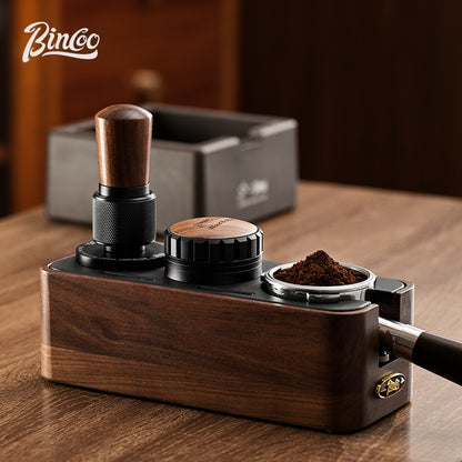 BINCOO Walnut Powder Press Base Coffee Cloth Powder Dispenser Constant Force Powder Press Hammer Set Espresso Equipment 51MM/58MM