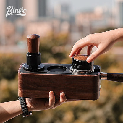 BINCOO Walnut Powder Press Base Coffee Cloth Powder Dispenser Constant Force Powder Press Hammer Set Espresso Equipment 51MM/58MM
