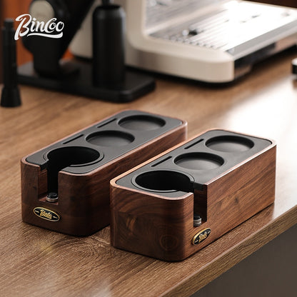BINCOO Walnut Powder Press Base Coffee Cloth Powder Dispenser Constant Force Powder Press Hammer Set Espresso Equipment 51MM/58MM