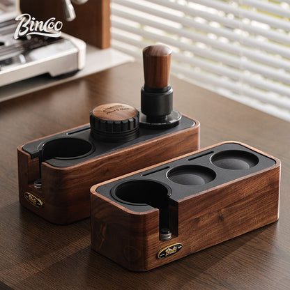 BINCOO Walnut Powder Press Base Coffee Cloth Powder Dispenser Constant Force Powder Press Hammer Set Espresso Equipment 51MM/58MM