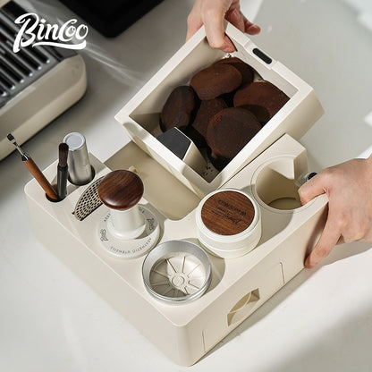 Bincoo GYKF2223 Coffee Slag Box Storage Base Multi functional Tamper Station Powder Pressing Equipment Storage Tool Box 51/53/58mm