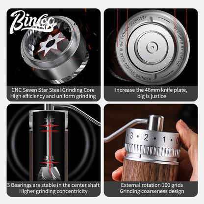 BINCOO Travel Manual Grinder Coffee Grinder with Stainless Steel 46mm Steel Core,Easy Grind
