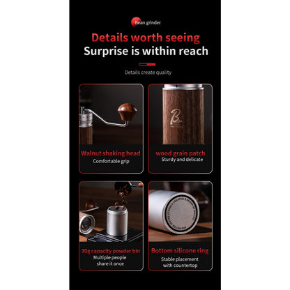 BINCOO Travel Manual Grinder Coffee Grinder with Stainless Steel 46mm Steel Core,Easy Grind