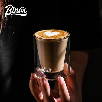 BINCOO Double Thickened Coffee Cup Tasting Mug Espresso Glass Coffee Mugs for Household and Office 120ML