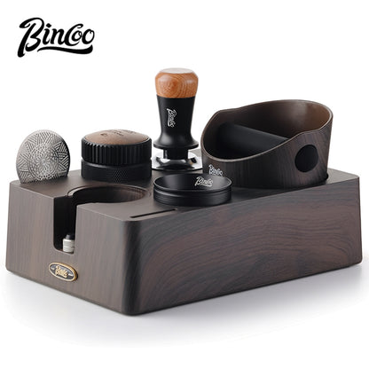 BINCOO Coffee Deep Wood Grain Powder Press Base Cloth Powder Dispenser Powder Press Hammer Set Espresso Coffee Utensils 51MM/58MM