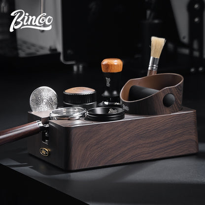 BINCOO Coffee Deep Wood Grain Powder Press Base Cloth Powder Dispenser Powder Press Hammer Set Espresso Coffee Utensils 51MM/58MM