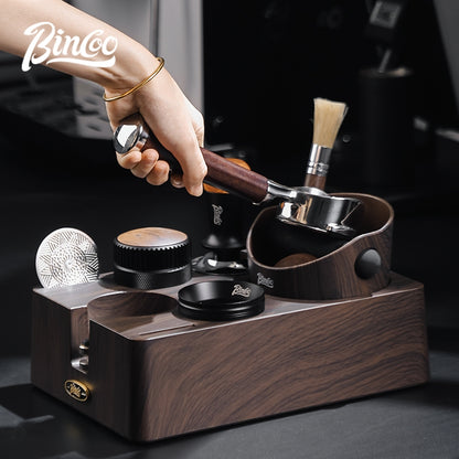 BINCOO Coffee Deep Wood Grain Powder Press Base Cloth Powder Dispenser Powder Press Hammer Set Espresso Coffee Utensils 51MM/58MM