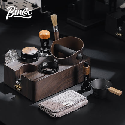 BINCOO Coffee Deep Wood Grain Powder Press Base Cloth Powder Dispenser Powder Press Hammer Set Espresso Coffee Utensils 51MM/58MM
