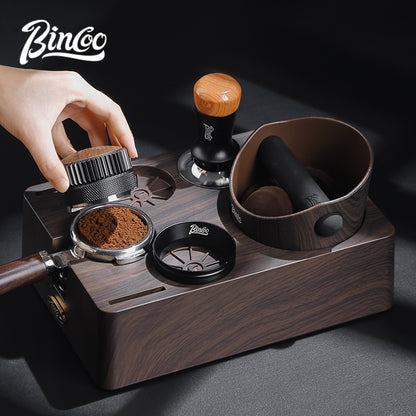 BINCOO Coffee Deep Wood Grain Powder Press Base Cloth Powder Dispenser Powder Press Hammer Set Espresso Coffee Utensils 51MM/58MM