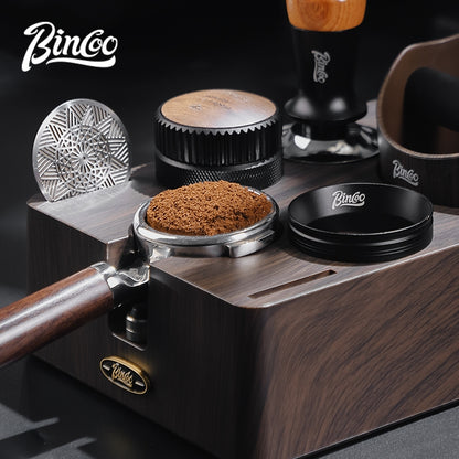 BINCOO Coffee Deep Wood Grain Powder Press Base Cloth Powder Dispenser Powder Press Hammer Set Espresso Coffee Utensils 51MM/58MM