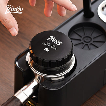 BINCOO Coffee Tamper Station,Espresso Handle Filling Base Cloth Powder Dispenser Press Powder Hammer Coffee Storage Tool Set 51MM/58MM