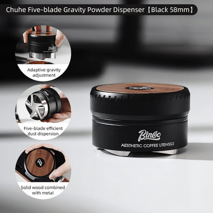 BINCOO Self-gravitating Espresso Coffee Distributor Cloth Powder Dispenser Adaptive Height No-adjustment Press Powder 58MM