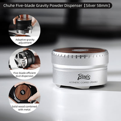 BINCOO Self-gravitating Espresso Coffee Distributor Cloth Powder Dispenser Adaptive Height No-adjustment Press Powder 58MM