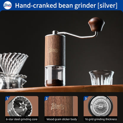 BINCOO Manual Coffee Grinder Coffee Bean Mill CNC420 6-Star Steel Core Portable for Home Office and Outdoor Use