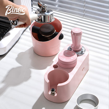 BINCOO Pink Italian Multi-Functional Base Coffee Tamper & Cloth Powder Distributor 3-Piece Set Espresso Machine Handle Hammer Base Set 51MM/58MM