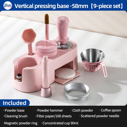 BINCOO Pink Italian Multi-Functional Base Coffee Tamper & Cloth Powder Distributor 3-Piece Set Espresso Machine Handle Hammer Base Set 51MM/58MM