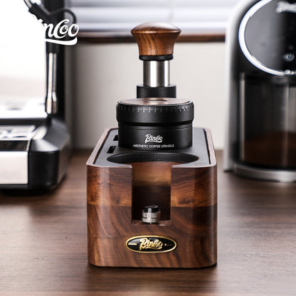 BINCOO Walnut Wood Coffee Tamper Base & Powder Dispenser Set with Tamper Hammer Complete Italian-Style Tool Set with Storage Case 58MM