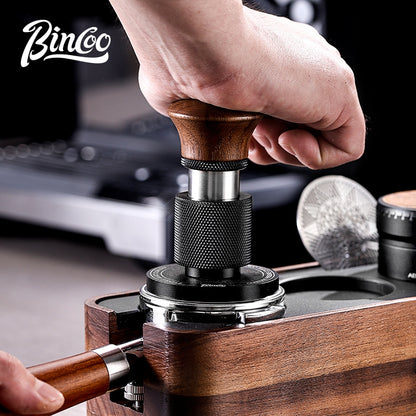 BINCOO Walnut Wood Coffee Tamper Base & Powder Dispenser Set with Tamper Hammer Complete Italian-Style Tool Set with Storage Case 58MM