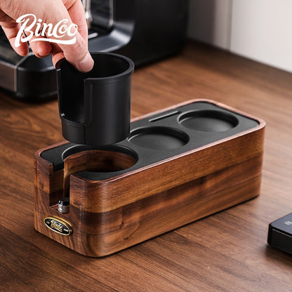 BINCOO Walnut Wood Coffee Tamper Base & Powder Dispenser Set with Tamper Hammer Complete Italian-Style Tool Set with Storage Case 58MM