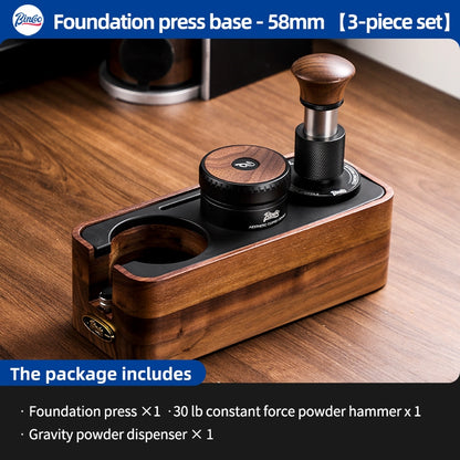 BINCOO Walnut Wood Coffee Tamper Base & Powder Dispenser Set with Tamper Hammer Complete Italian-Style Tool Set with Storage Case 58MM
