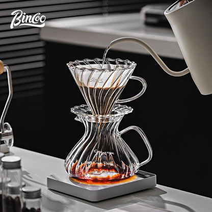 BINCOO Hand Brewing Coffee Pot Set V60 Glass Filter Cup with Glass Sharing Pot Set 450ML/550ML