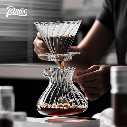 BINCOO Hand Brewing Coffee Pot Set V60 Glass Filter Cup with Glass Sharing Pot Set 450ML/550ML