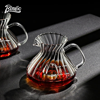BINCOO Hand Brewing Coffee Pot Set V60 Glass Filter Cup with Glass Sharing Pot Set 450ML/550ML