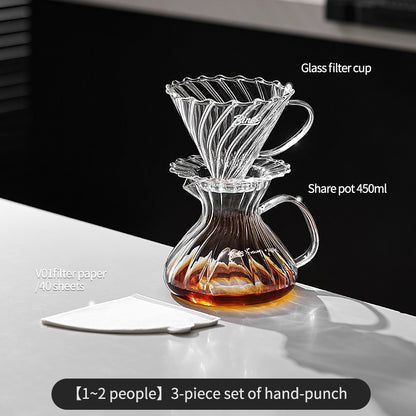 BINCOO Hand Brewing Coffee Pot Set V60 Glass Filter Cup with Glass Sharing Pot Set 450ML/550ML