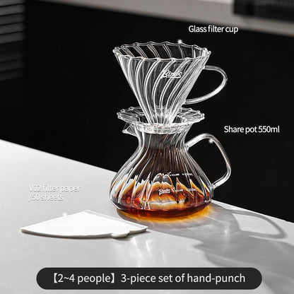 BINCOO Hand Brewing Coffee Pot Set V60 Glass Filter Cup with Glass Sharing Pot Set 450ML/550ML