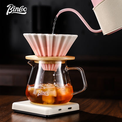 BINCOO Pink Pour-Over Coffee Set Glass Sharing Pot Set with Ceramic Filter Cup and Coffee Grinder Coffee Equipment Set