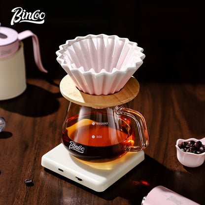 BINCOO Pink Pour-Over Coffee Set Glass Sharing Pot Set with Ceramic Filter Cup and Coffee Grinder Coffee Equipment Set